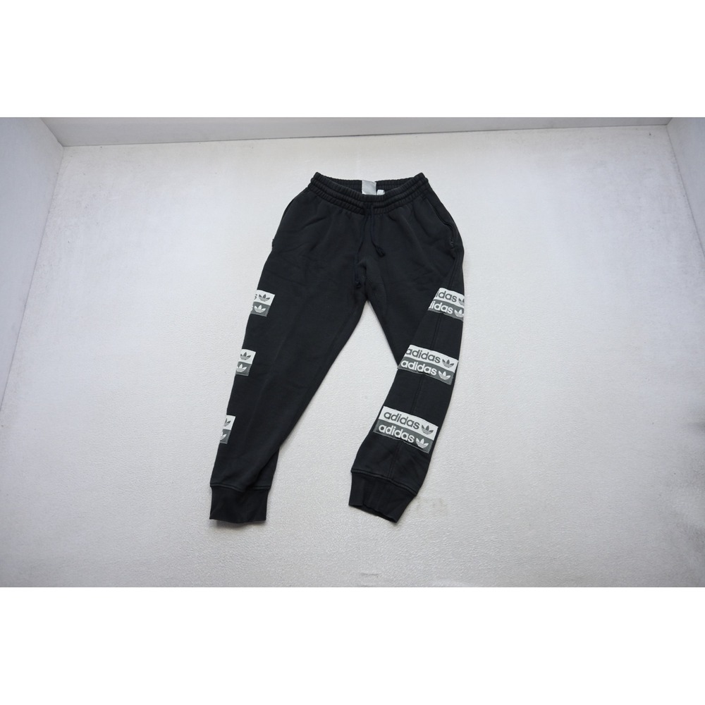 Adidas Sweatpants Mens Small Black Multi Logo Taped‎ Joggers Athletic Excellent